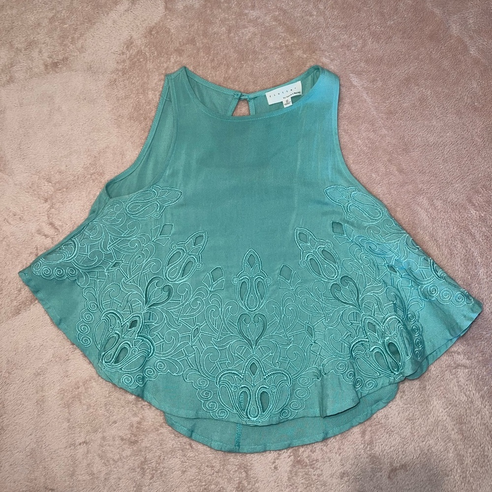 Turquoise blue embroidered tank